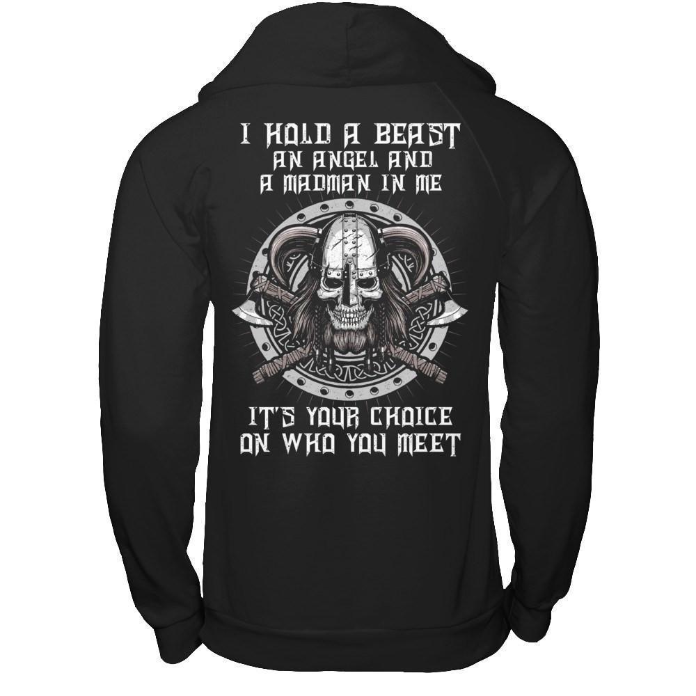 Viking I Hold A Beast An Angel And A Madman In Me-T-Shirt & Hoodie-Pullover Hoodie-Black