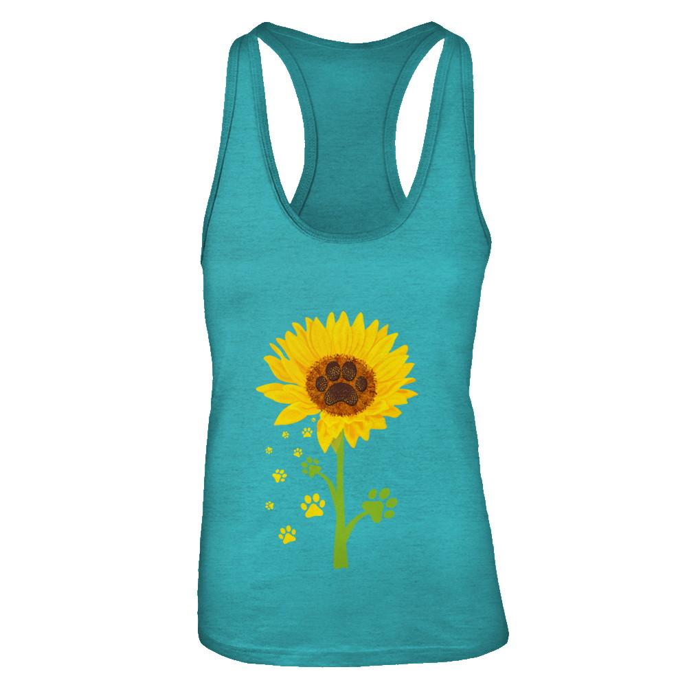 Funny Sunflower Cat Dog Paw Lover-T-Shirt & Tank Top-Women's Ideal Racerback Tank-Tahiti Blue