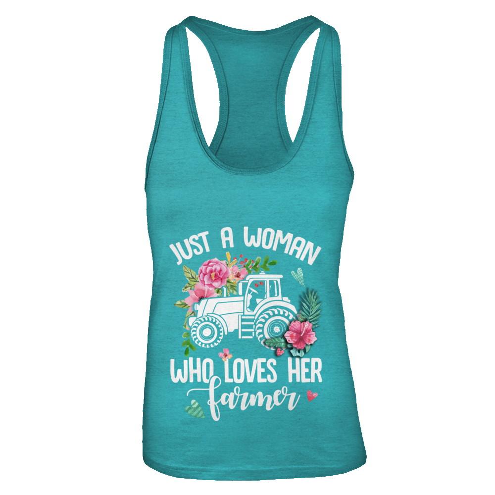 Just A Woman Who Loves Her Farmer-T-Shirt & Tank Top-Women's Ideal Racerback Tank-Tahiti Blue