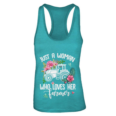 Just A Woman Who Loves Her Farmer-T-Shirt & Tank Top-Women's Ideal Racerback Tank-Tahiti Blue