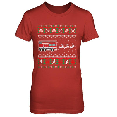 Merry Christmas Firefighter Fireman Ugly Sweater Gift-T-Shirt & Sweatshirt-Women's T-Shirt-Red