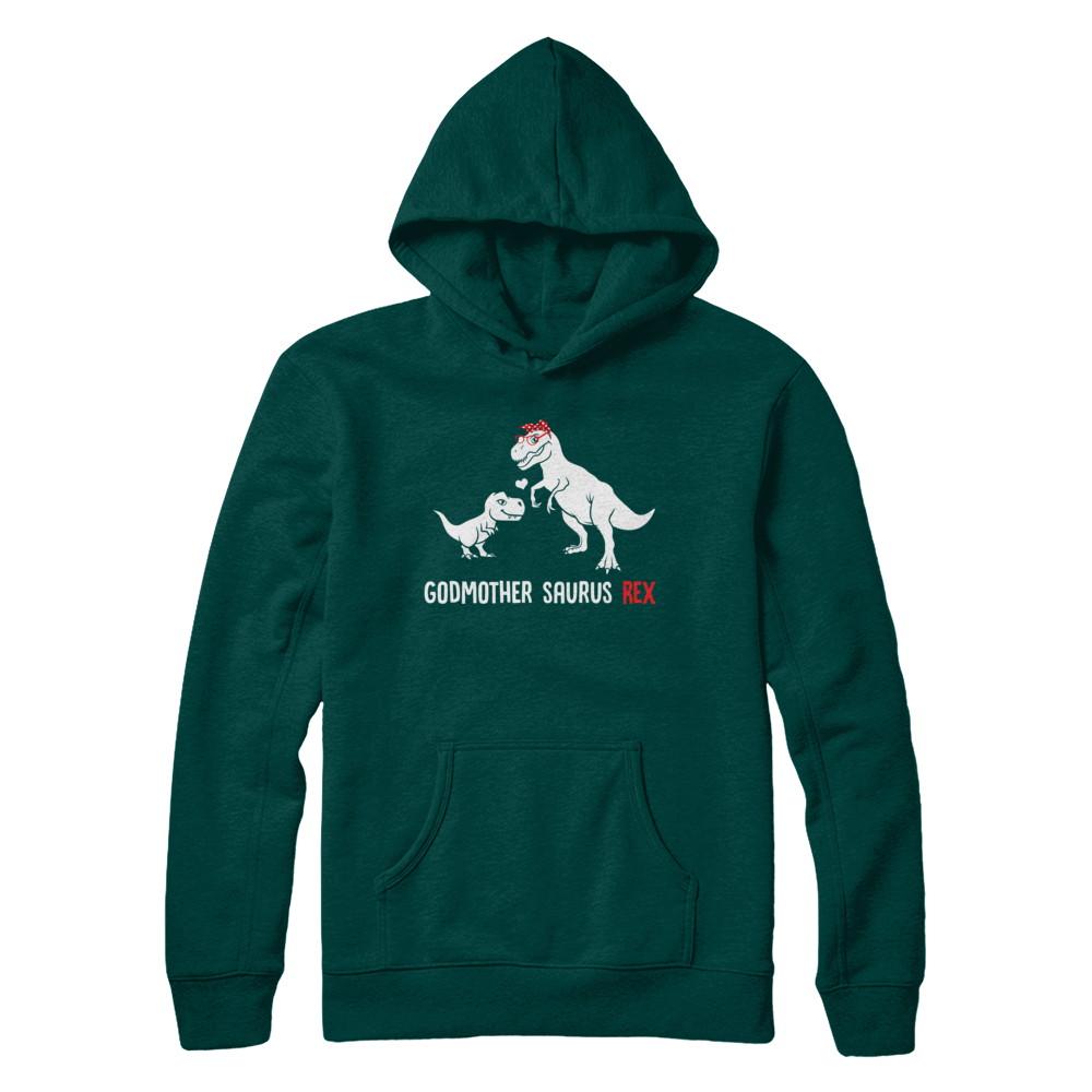 Godmother Saurus T-Rex Dinosaur Gift For God-Mother-T-Shirt & Hoodie-Pullover Hoodie-Deep Forest