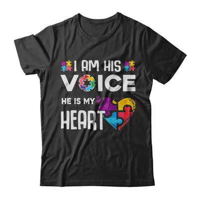 Autism Awareness I Am His Voice He Is My Heart Autism Mom-T-Shirt & Hoodie-Premium T-Shirt-Black
