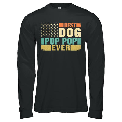 Vintage Retro BEST DOG POP POP EVER American Flag Fathers Day-T-Shirt & Hoodie-Long Sleeve T-Shirt-Black