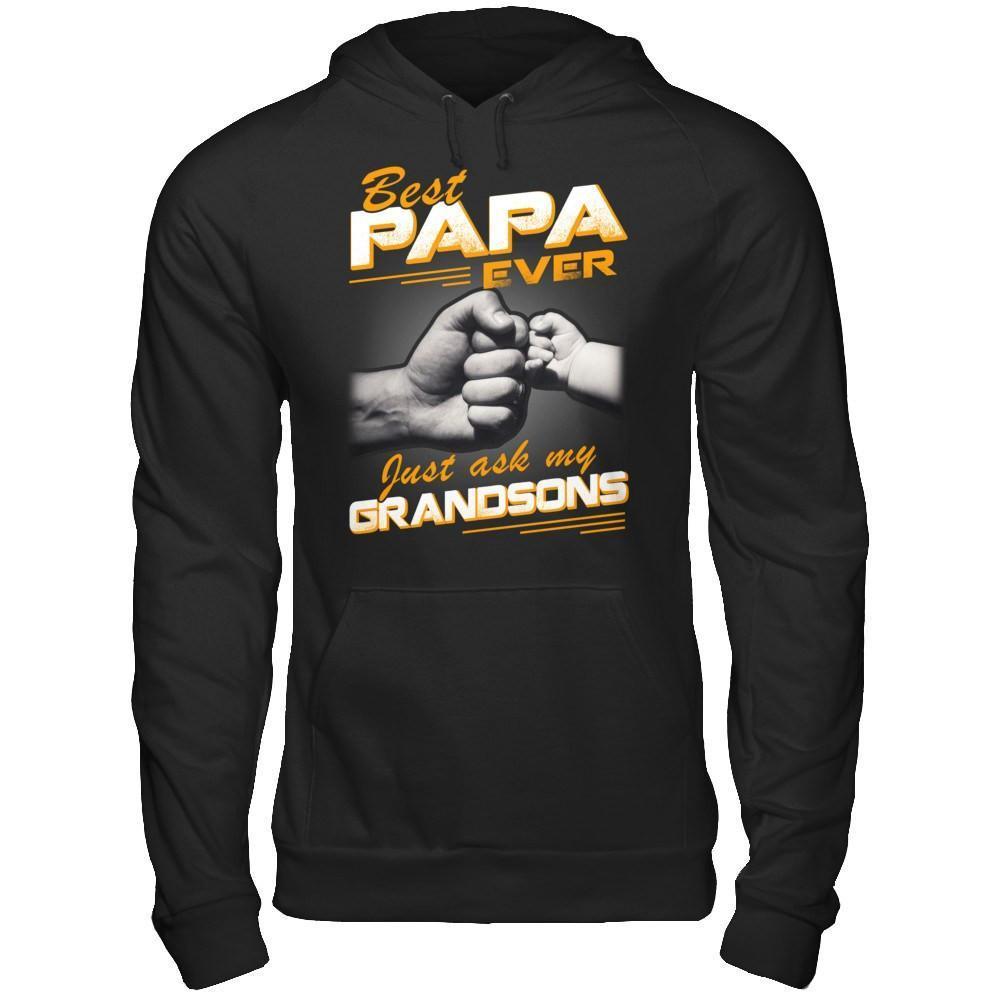 Best Papa Ever Just Ask My Grandsons-T-Shirt & Hoodie-Pullover Hoodie-Black