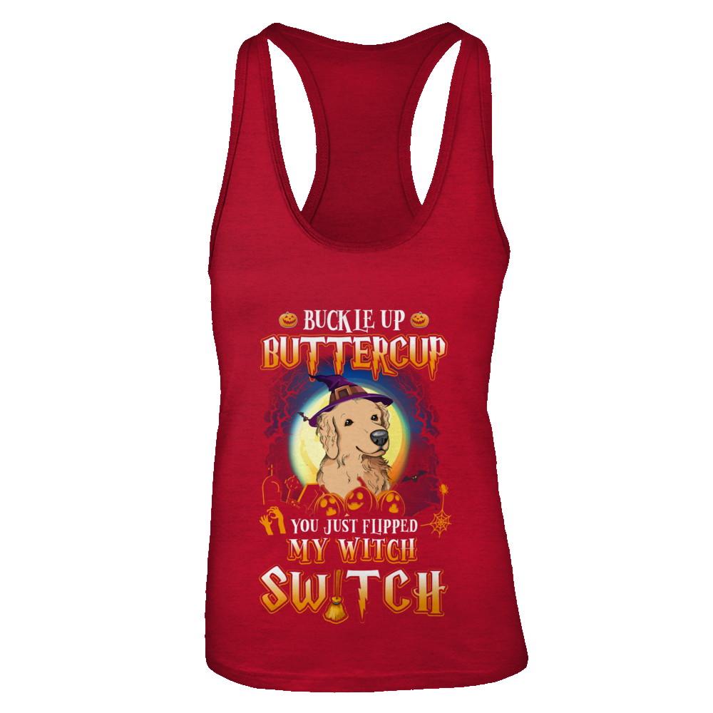Buckle Up Buttercup Halloween Witch Golden Retriever Costume-T-Shirt & Tank Top-Women's Ideal Racerback Tank-Red