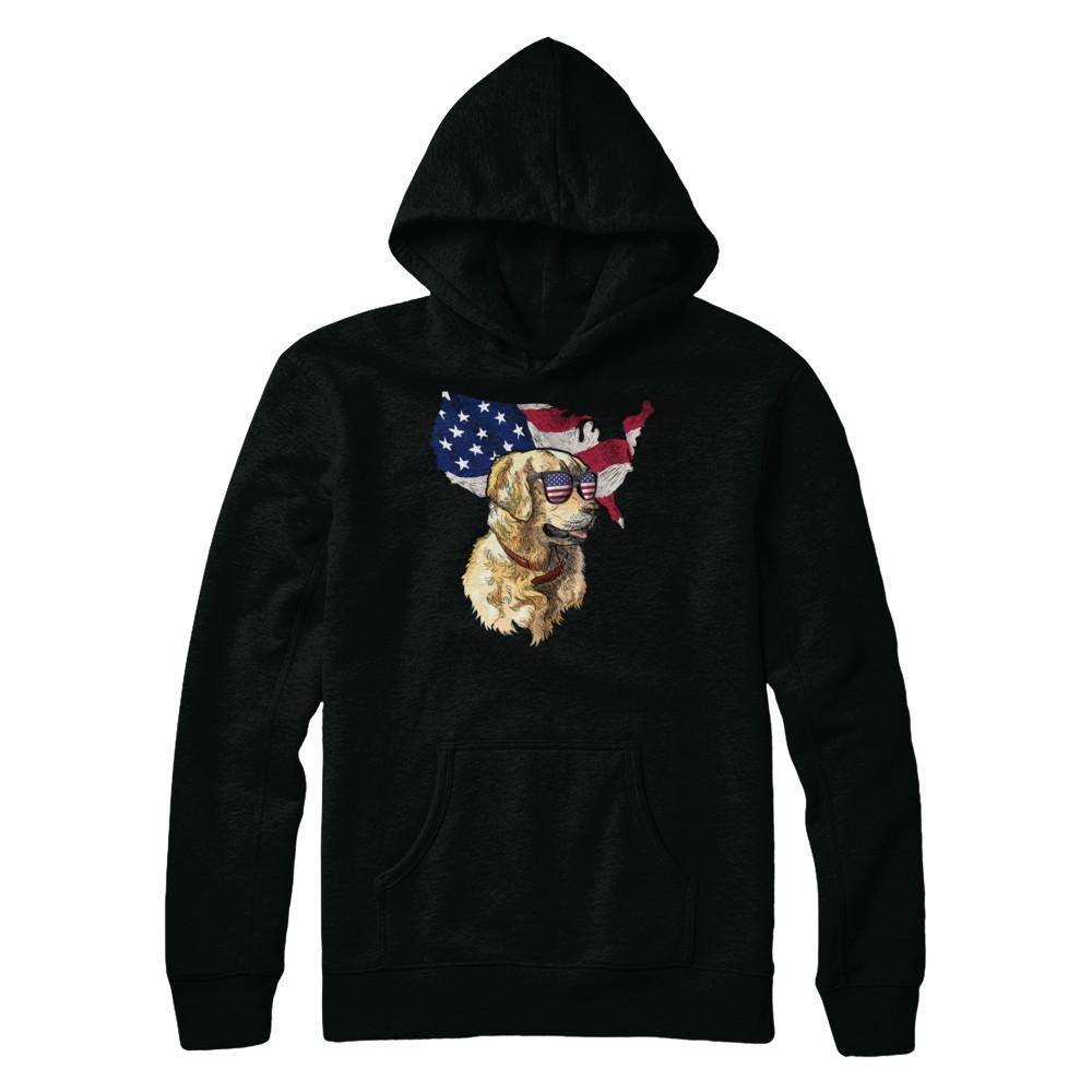 Funny Patriot Golden Retriever Dog 4Th Of July American Flag-T-Shirt & Hoodie-Pullover Hoodie-Black