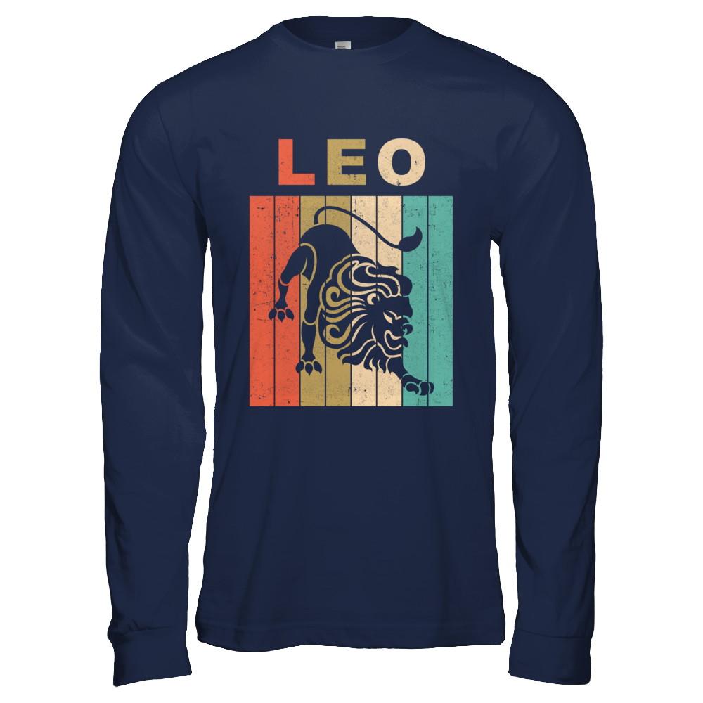 Vintage Leo Zodiac July August Birthday Gift-T-Shirt & Hoodie-Long Sleeve T-Shirt-Navy