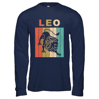 Vintage Leo Zodiac July August Birthday Gift-T-Shirt & Hoodie-Long Sleeve T-Shirt-Navy