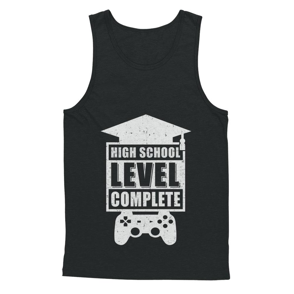High School Level Complete Graduation Video Gamer-T-Shirt & Hoodie-Unisex Tank-Black