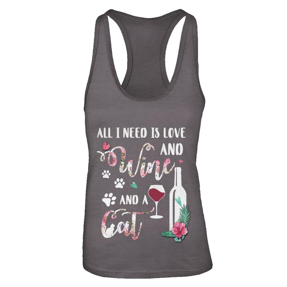 All I Need Is Love And Wine And A Cat-T-Shirt & Tank Top-Women's Ideal Racerback Tank-Dark Grey