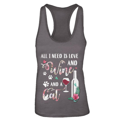 All I Need Is Love And Wine And A Cat-T-Shirt & Tank Top-Women's Ideal Racerback Tank-Dark Grey