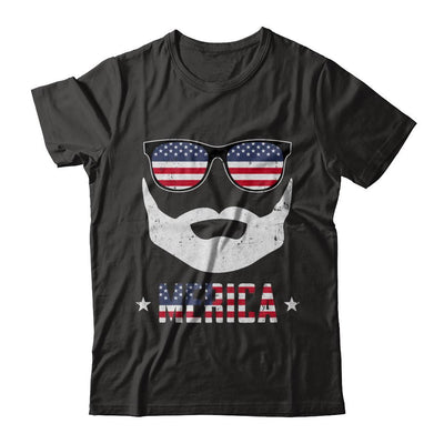 4th of July MERICA America Flag Mustache Dad Bearded-T-Shirt & Hoodie-Classic T-Shirt-Black