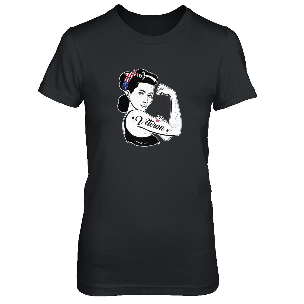 Woman Veteran Strong Girl America 4Th July-T-Shirt & Tank Top-Women's T-Shirt-Black