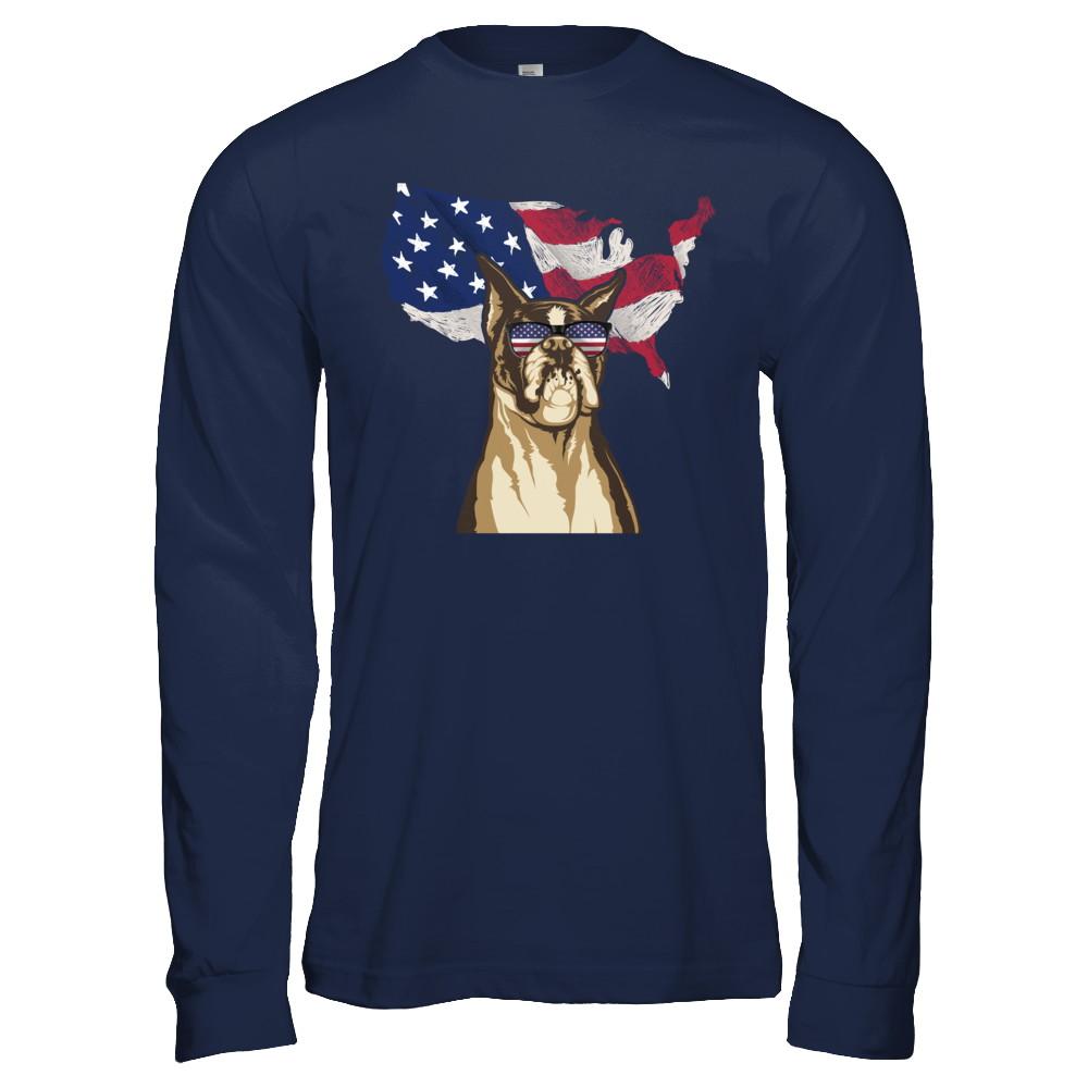 Funny Patriot Boxer Dog 4Th Of July American Flag-T-Shirt & Hoodie-Long Sleeve T-Shirt-Navy