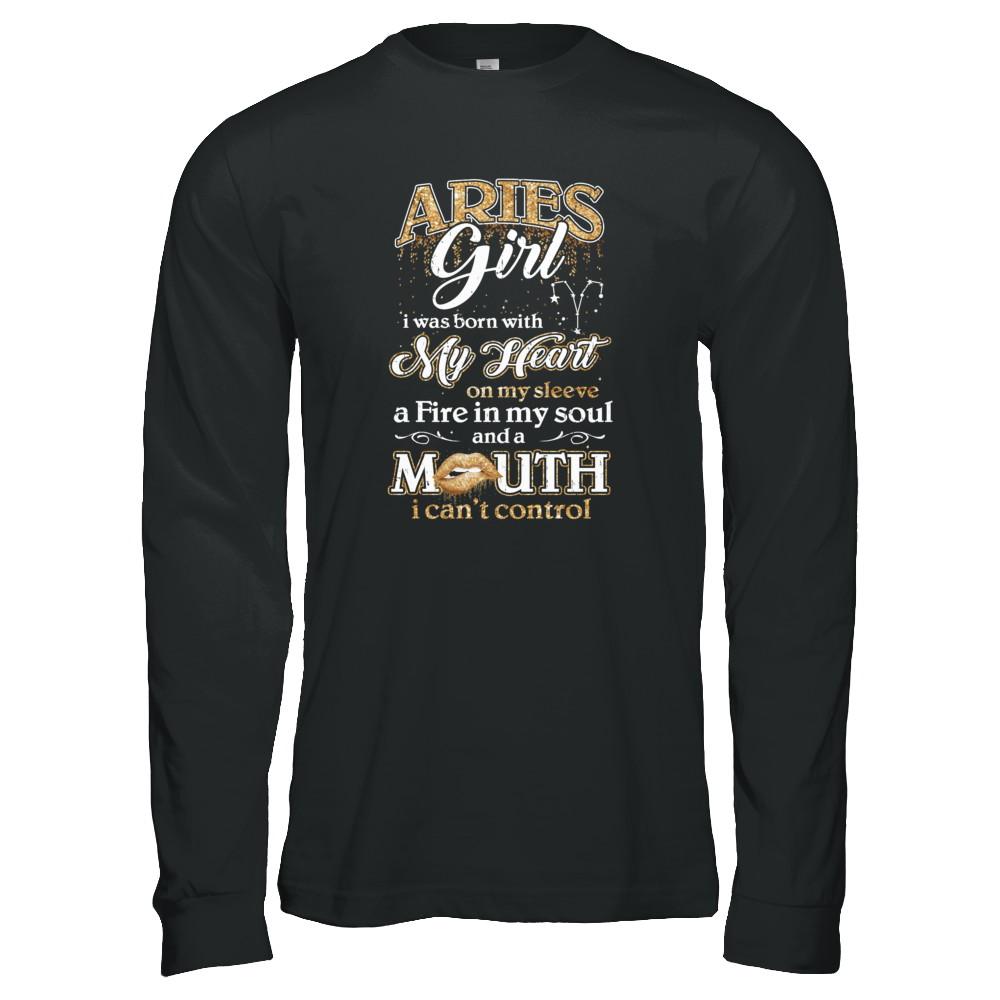 I'm An Aries Girl Lipstick March April Funny Zodiac Birthday-T-Shirt & Tank Top-Long Sleeve T-Shirt-Black