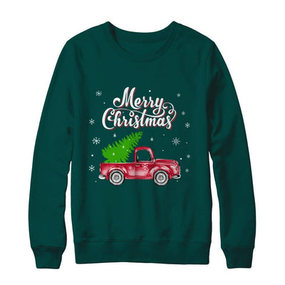 Snow Tree Truck Merry Christmas-T-Shirt & Sweatshirt-Crewneck Sweatshirt-Deep Forest