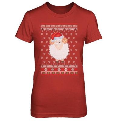 Pajamas Lamb Sheep Santa Hat Ugly Christmas Sweater-T-Shirt & Sweatshirt-Women's T-Shirt-Red