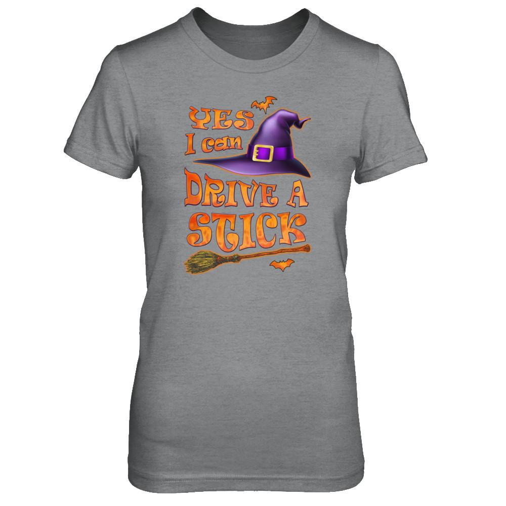 Yes I Can Drive A Stick Funny Halloween Witch Broom-T-Shirt & Tank Top-Women's T-Shirt-Sport Grey