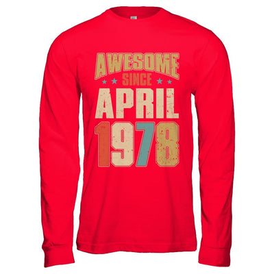 Vintage Retro Awesome Since April 1978 43th Birthday-T-Shirt & Hoodie-Long Sleeve T-Shirt-Red