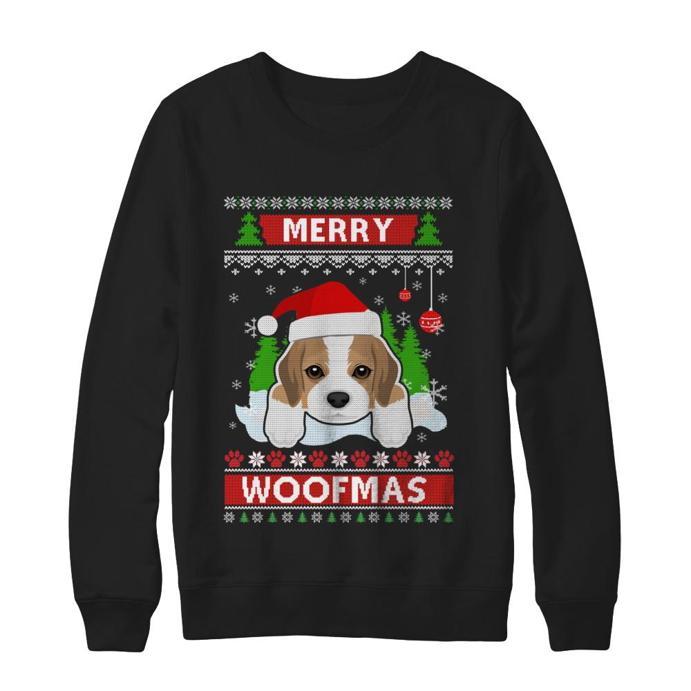 Beagle Merry Woofmas Ugly Christmas Sweater-T-Shirt & Sweatshirt-Crewneck Sweatshirt-Black