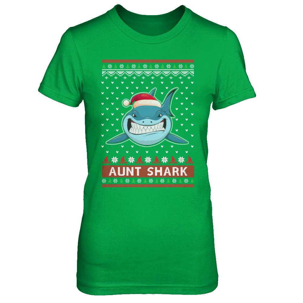 Santa Hat Aunt Shark Ugly Christmas Sweater-T-Shirt & Sweatshirt-Women's T-Shirt-Irish Green