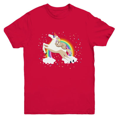 Funny Sloth Riding Unicorn Lover Youth-Youth Shirt-Youth T-Shirt-Red