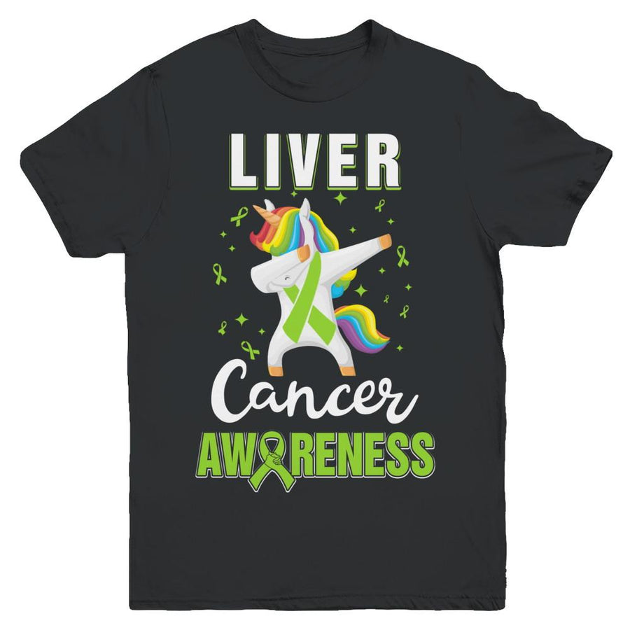 Inspirational Liver Cancer Awareness Unicorn Support Youth-Youth Shirt-Youth T-Shirt-Black