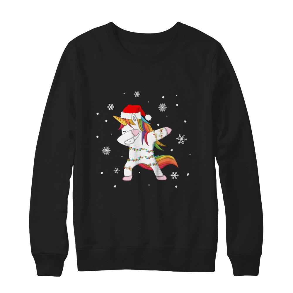 Dabbing Unicorn Ugly Christmas Sweater Girls-T-Shirt & Sweatshirt-Crewneck Sweatshirt-Black