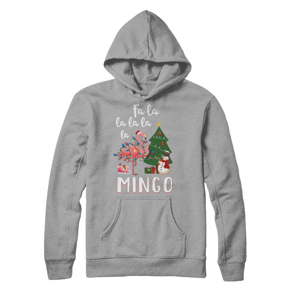 Cute Pink Flamingo Santa Hat Merry Christmas-T-Shirt & Hoodie-Pullover Hoodie-Light Steel