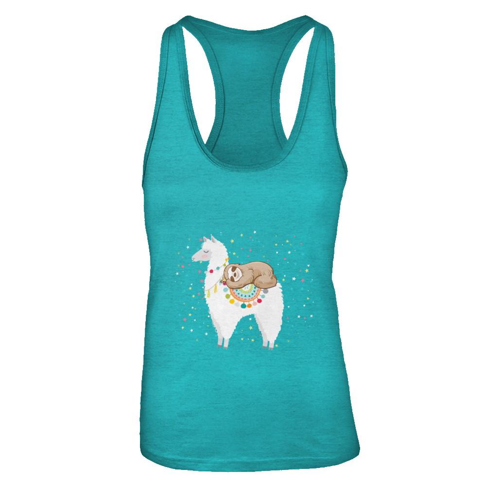 Funny Sloth Riding Llama Lover-T-Shirt & Tank Top-Women's Ideal Racerback Tank-Tahiti Blue