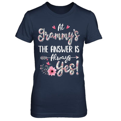 At Grammy's The Answer Is Always Yes Floral Mothers Day Gift-T-Shirt & Hoodie-Women's T-Shirt-Navy