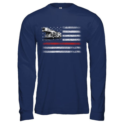 Patriotic Fireman American Flag Thin Red Line Firefighter-T-Shirt & Hoodie-Long Sleeve T-Shirt-Navy