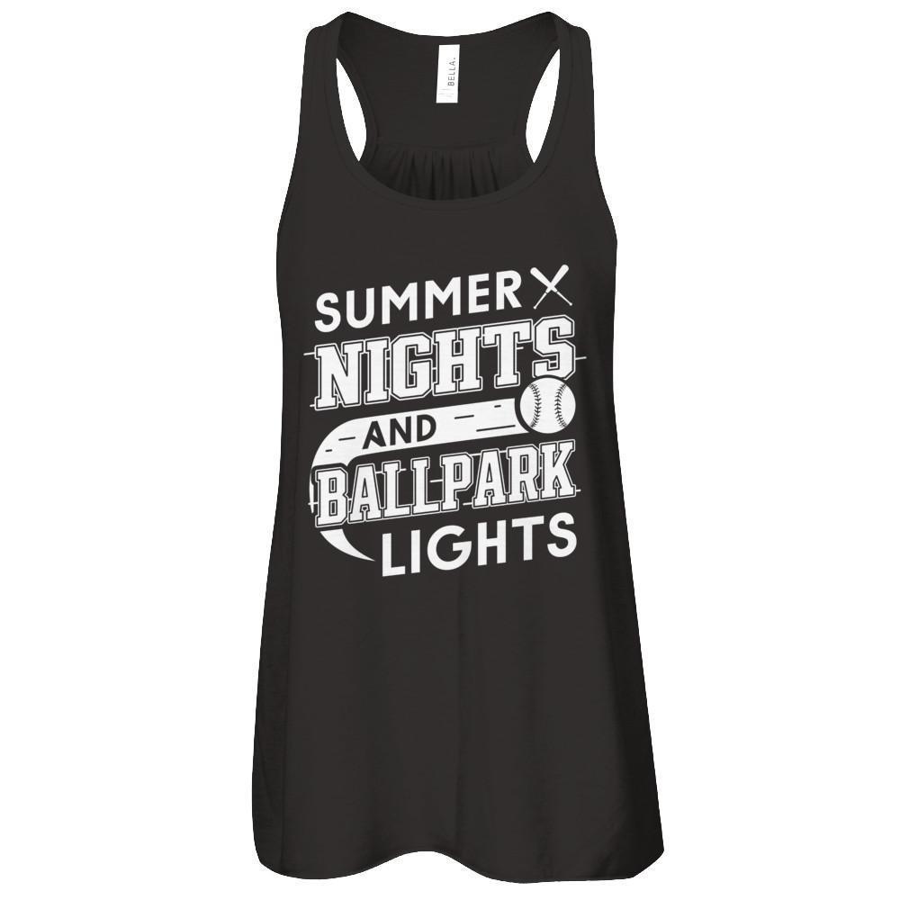 Summer Nights Ballpark Lights Baseballs-T-Shirt & Hoodie-Women's Flowy Racerback Tank-Black