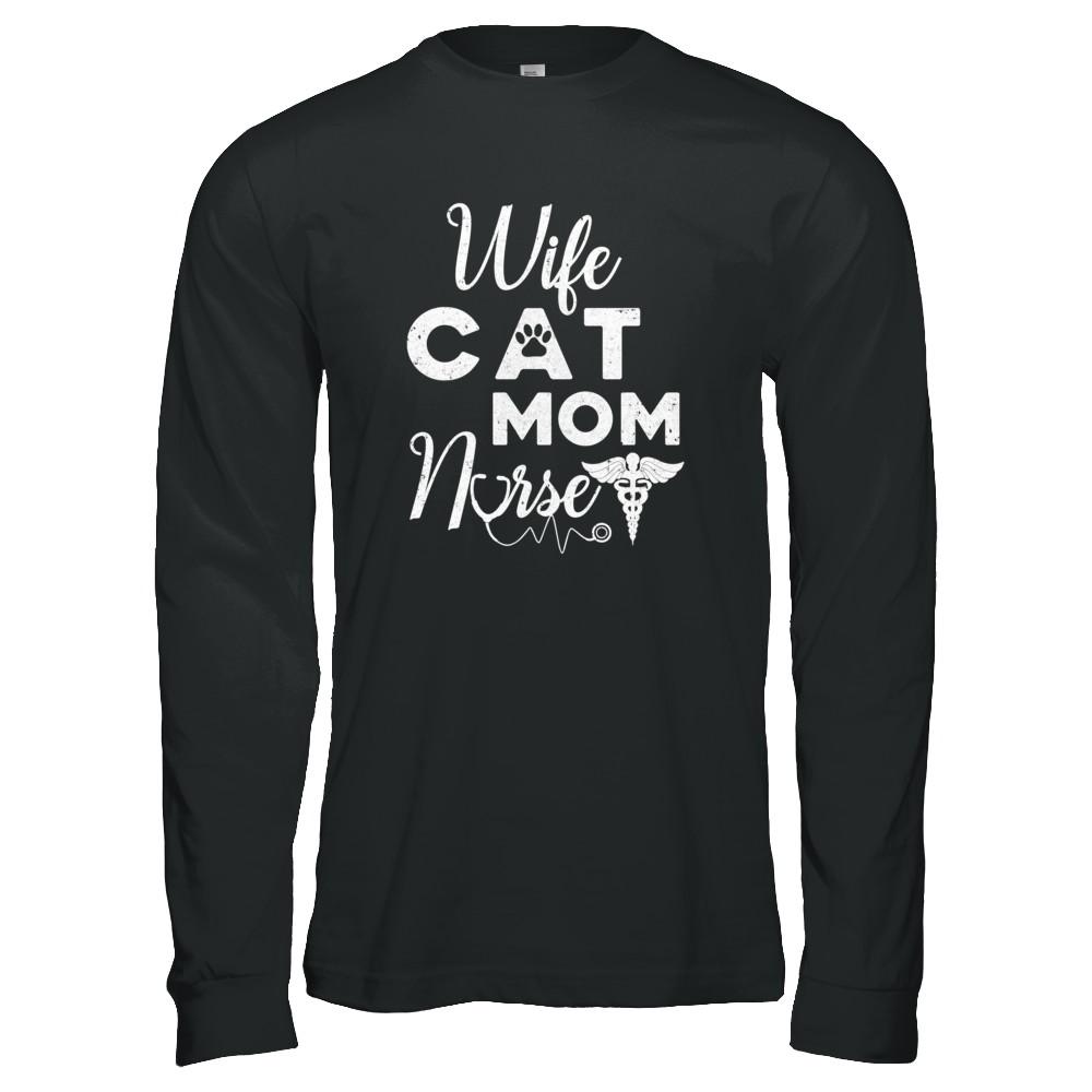 Wife Cat Mom Nurse-T-Shirt & Tank Top-Long Sleeve T-Shirt-Black