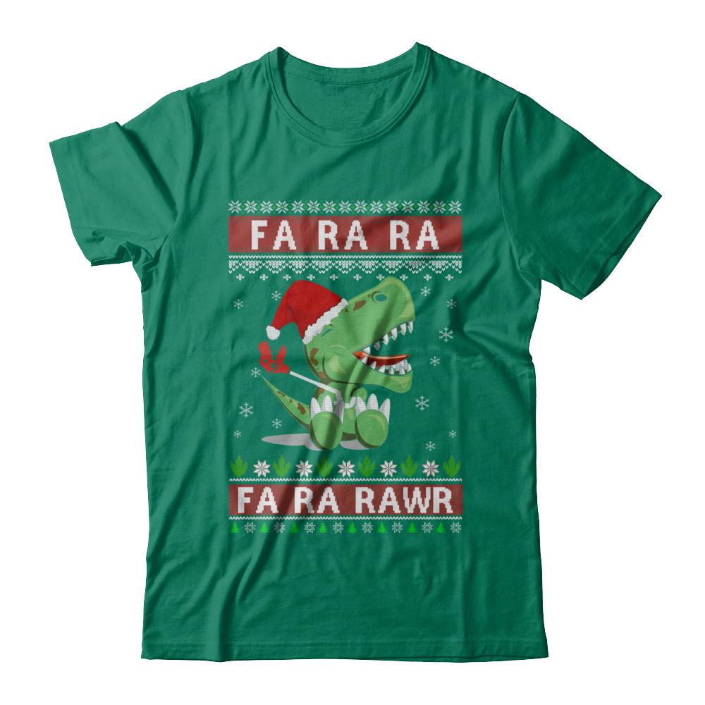 Fa La La Fa Ra Rawr T-Rex Dinosaur Ugly Christmas Sweater-T-Shirt & Sweatshirt-Classic T-Shirt-Kelly Green