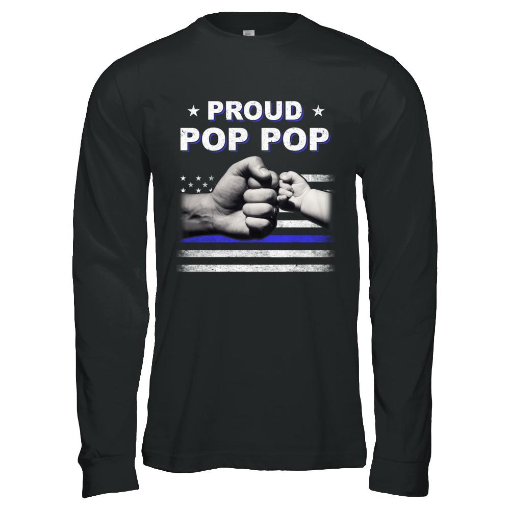 Proud Pop Pop Police Thin Blue Line Flag Fathers Day-T-Shirt & Hoodie-Long Sleeve T-Shirt-Black
