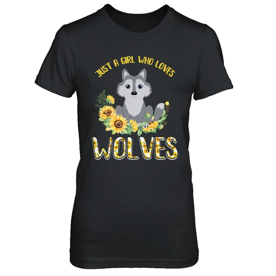 Just A Girl Who Loves Wolves And Sunflowers-T-Shirt & Hoodie-Women's T-Shirt-Black