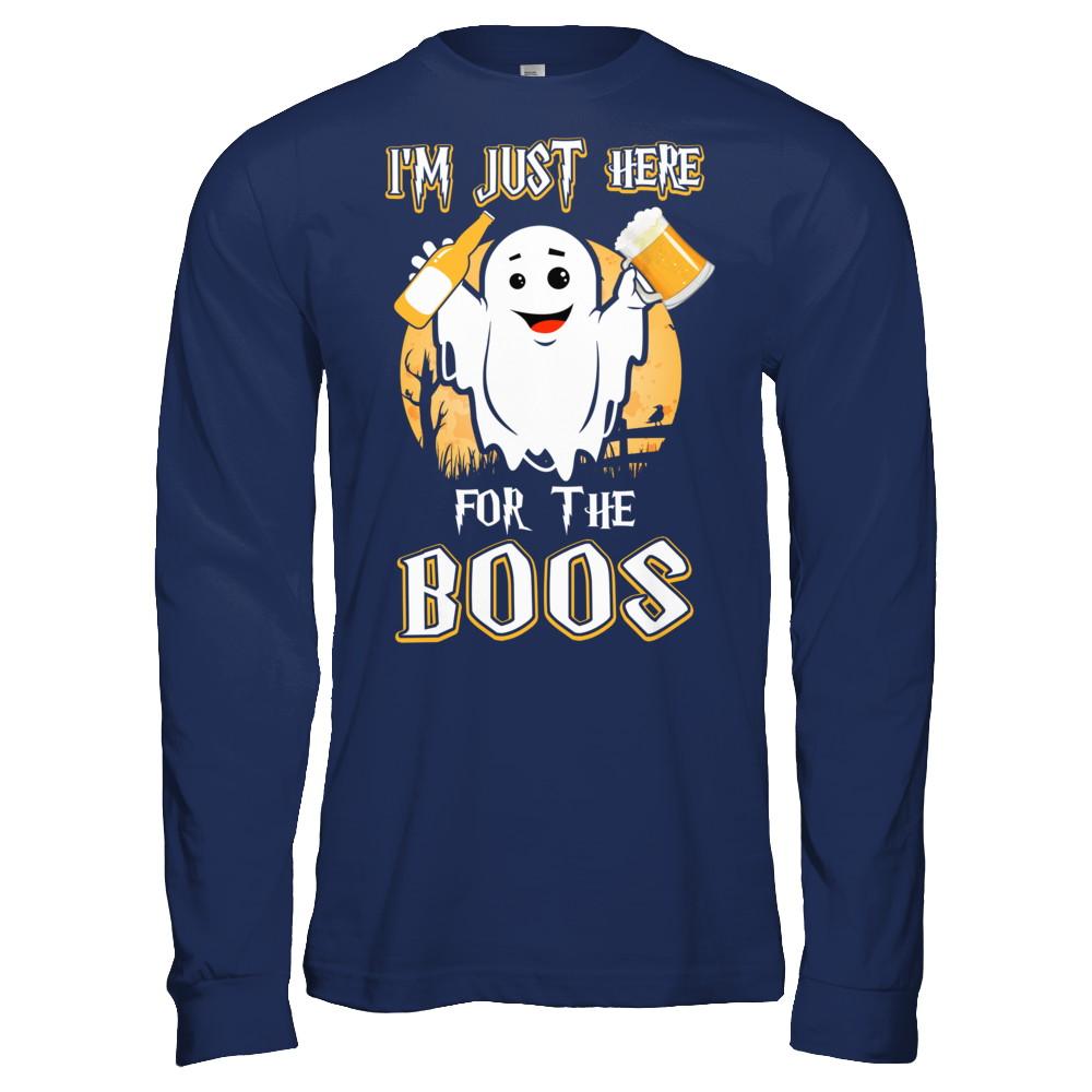 I'm Just Here For The Boos Halloween Beer-T-Shirt & Hoodie-Long Sleeve T-Shirt-Navy