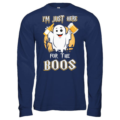 I'm Just Here For The Boos Halloween Beer-T-Shirt & Hoodie-Long Sleeve T-Shirt-Navy