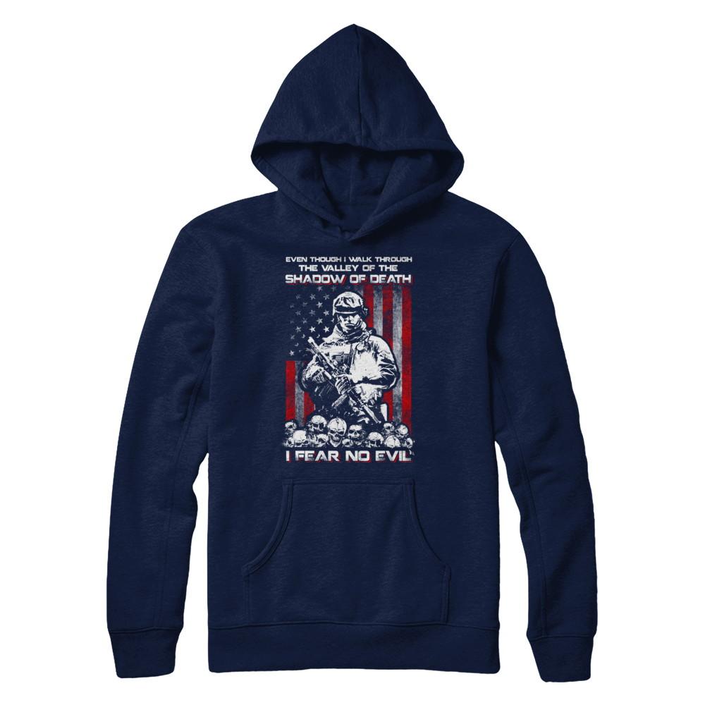 Veteran I Walk Through Shadow Of Death I Fear No Evil-T-Shirt & Hoodie-Pullover Hoodie-Navy
