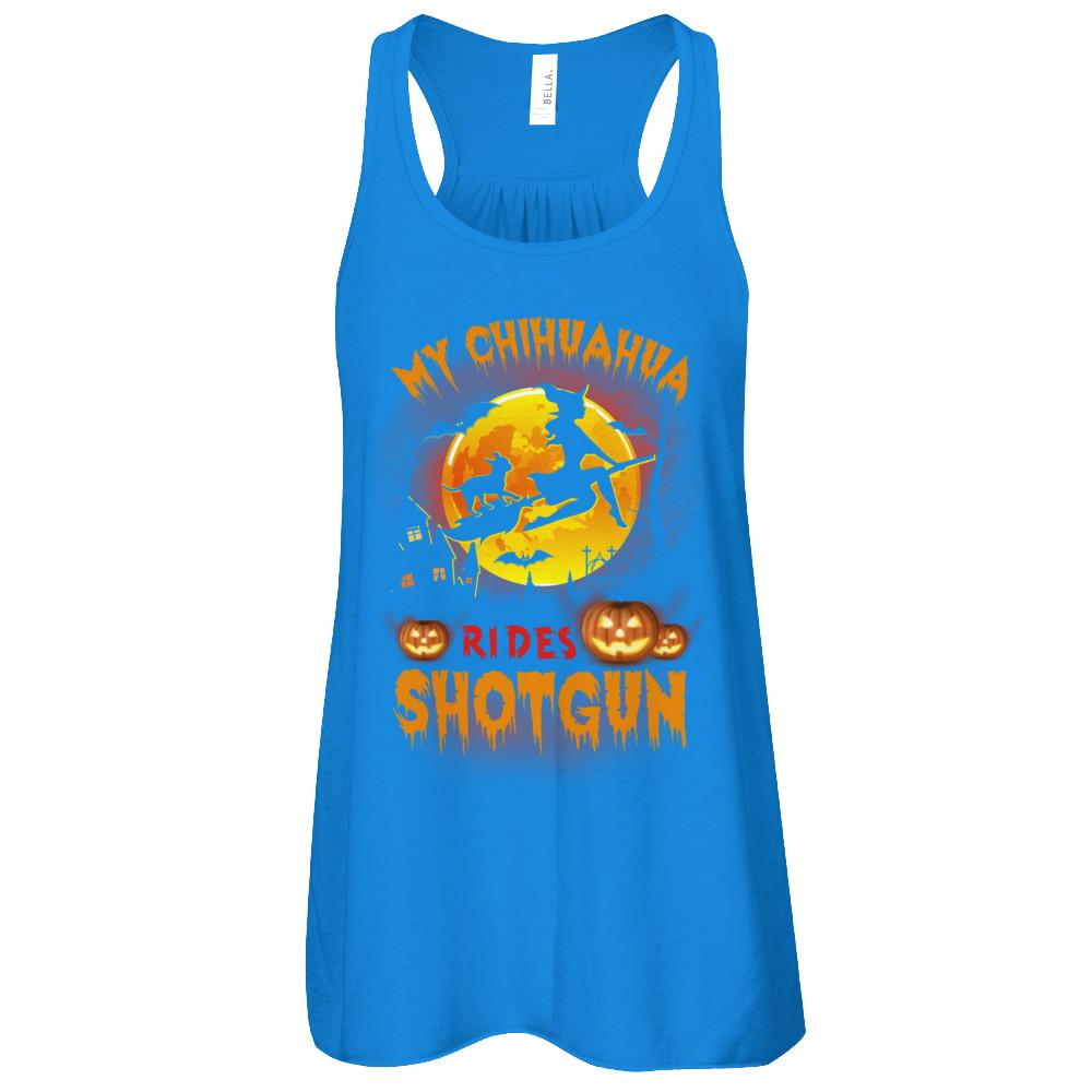 My Chihuahua Rides Shotgun Halloween Dog-T-Shirt & Tank Top-Women's Flowy Racerback Tank-True Royal