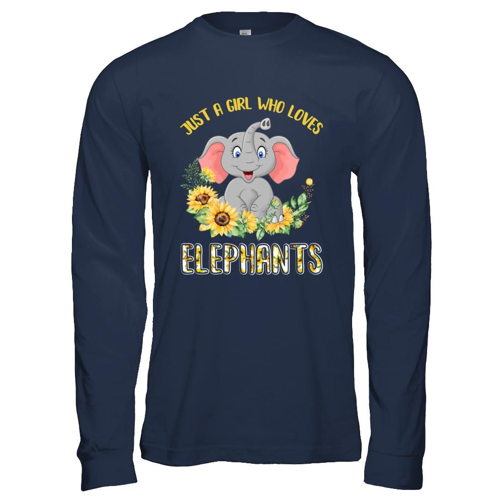 Just A Girl Who Loves Elephants And Sunflowers-T-Shirt & Hoodie-Long Sleeve T-Shirt-Navy