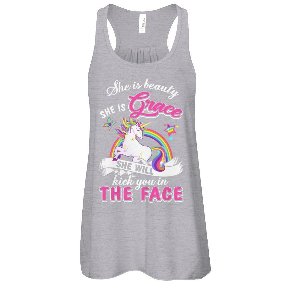 She Is Beauty She Is Grace She'll Kick You In The Face-T-Shirt & Tank Top-Women's Flowy Racerback Tank-Athletic Heather