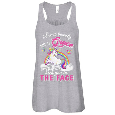 She Is Beauty She Is Grace She'll Kick You In The Face-T-Shirt & Tank Top-Women's Flowy Racerback Tank-Athletic Heather