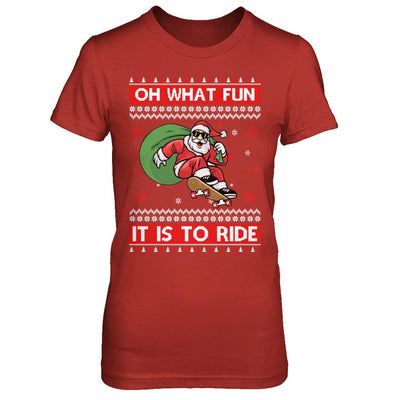 Oh What Fun It Is To Ride Skateboard Christmas Sweater-T-Shirt & Sweatshirt-Women's T-Shirt-Red