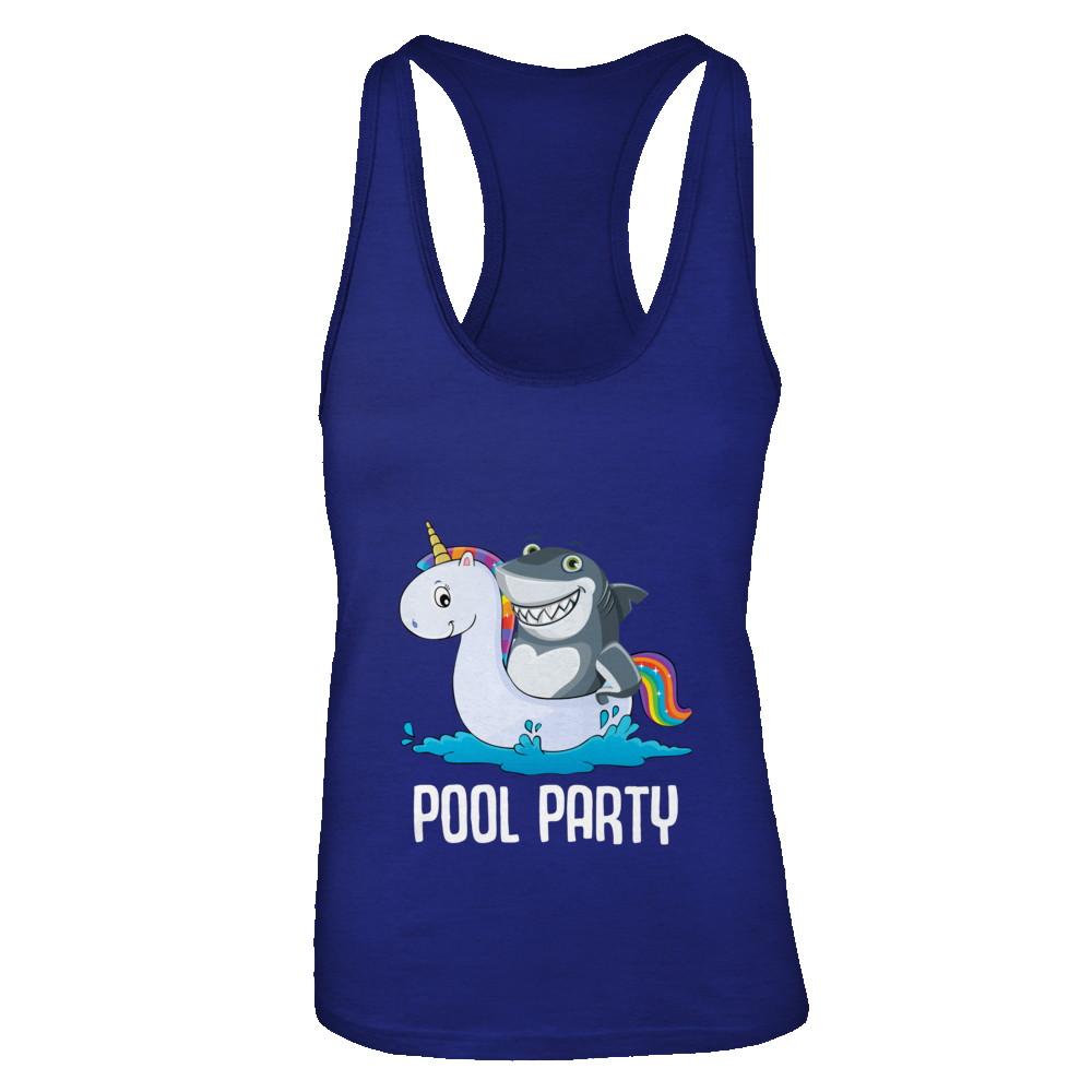 Pool Party Unicorn Float Funny Shark-T-Shirt & Tank Top-Women's Ideal Racerback Tank-Royal
