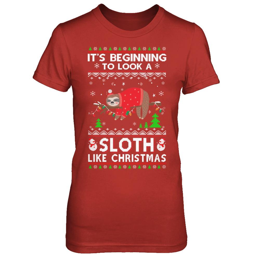 It's Beginning To Look A Sloth Like Christmas Sweater-T-Shirt & Sweatshirt-Women's T-Shirt-Red