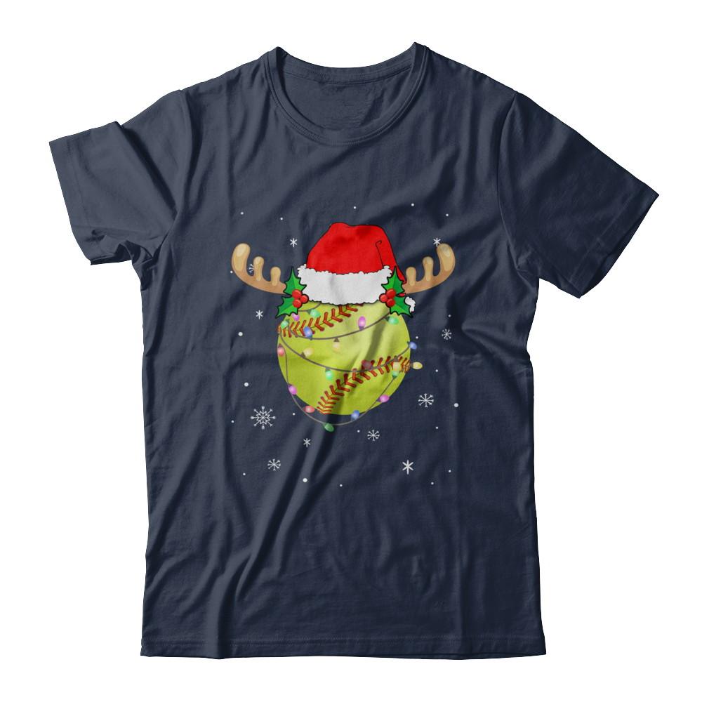 Santa Hat Softball Reindeer Christmas Gifts-T-Shirt & Sweatshirt-Classic T-Shirt-Navy