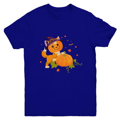 Funny Halloween Cat Pumpkin Costume Youth-Youth Shirt-Youth T-Shirt-Navy